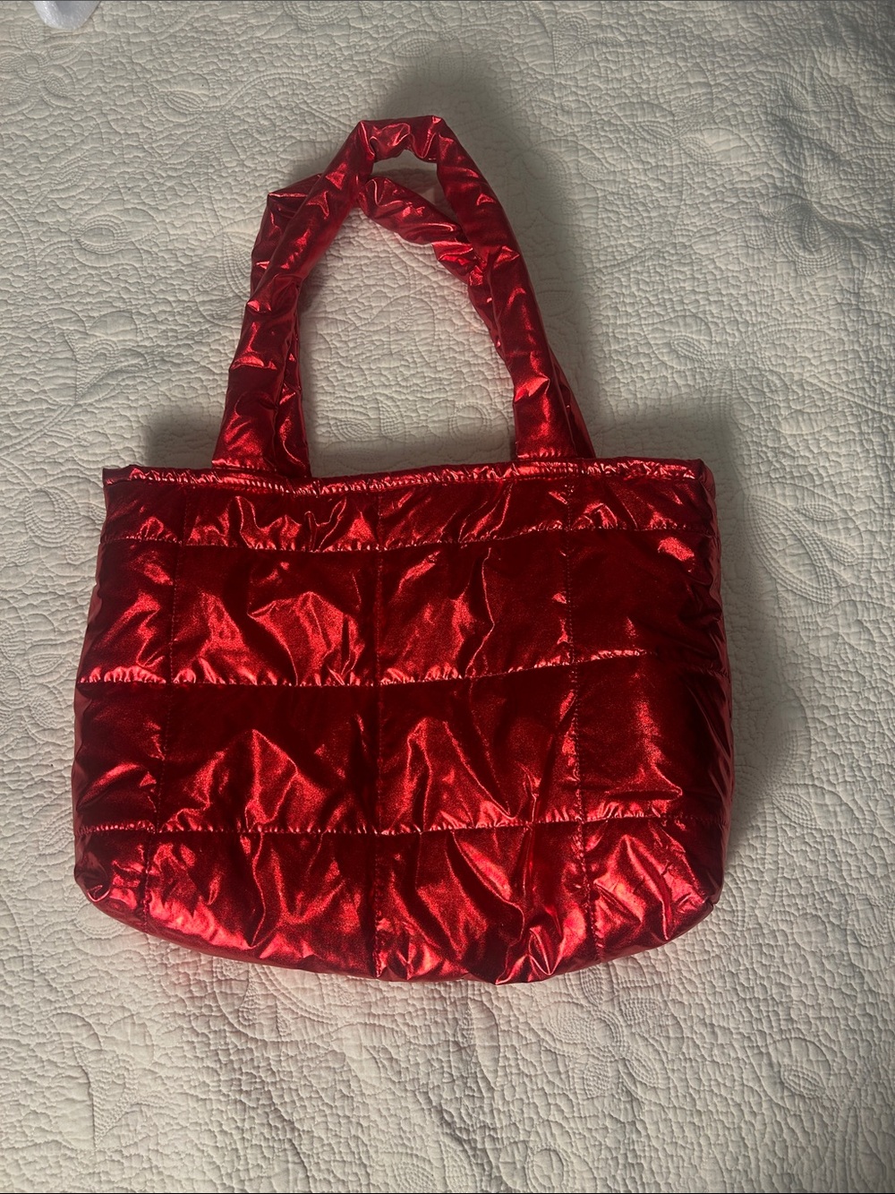 Shiny Quilted Red Tote Bag for Women